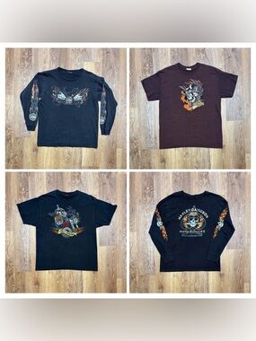 Harley-Davidson Black Tee with Orange Flame & Skull Graphics